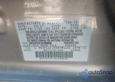 2017 Nissan Versa 1.6 S+ from USA, damaged, VIN 3N1CN7AP1HL858050